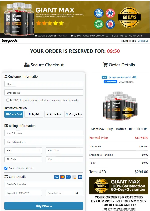 Giant Max order page